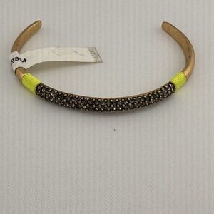 J Crew Black Rhinestone Gold Tone Cuff Bracelet Preppy Boho Classic Party Adjust